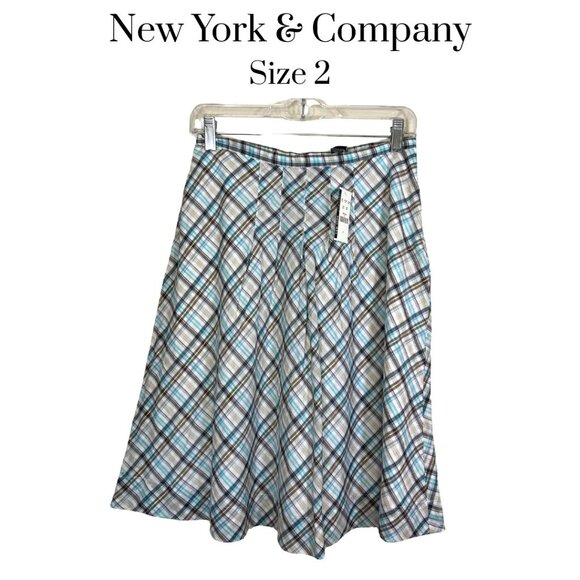 NWT New York & Company Plaid Flare Skirt Size 2 – Western Country Style Side Zip - Picture 1 of 9